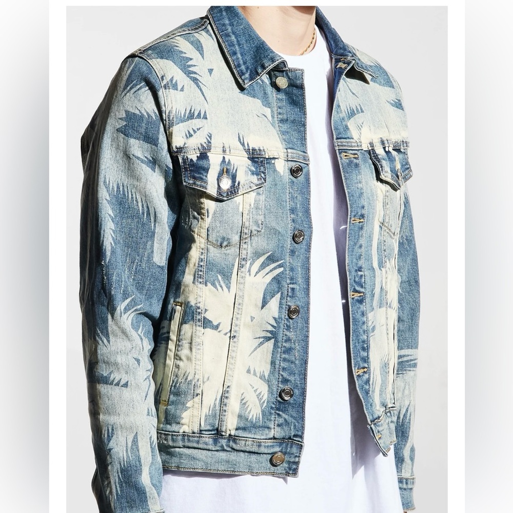 Embellish NY Aurbrushed Palmtree Denim Jacket 3XL NWOT